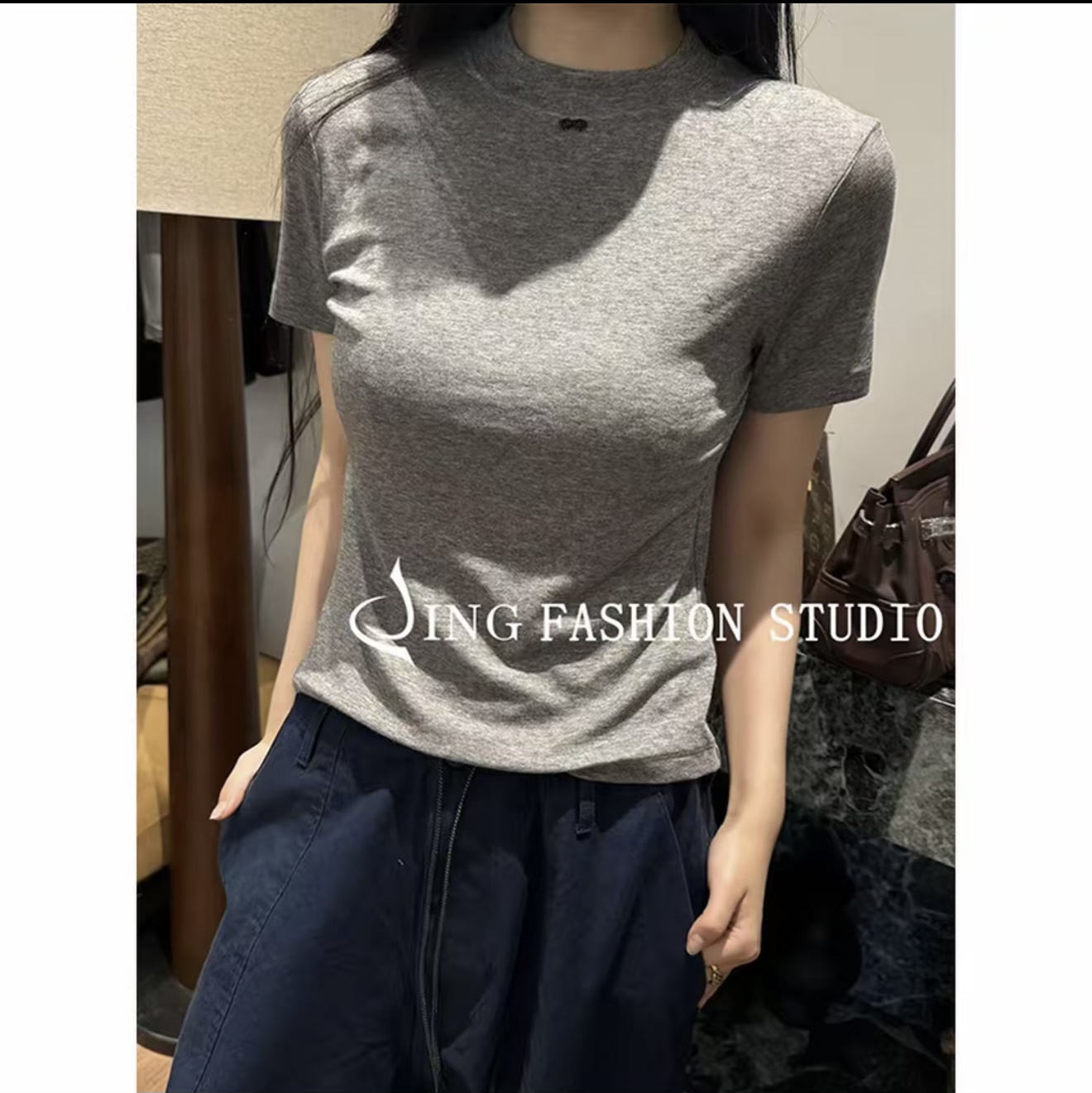 欧洲站2026秋季新款女百搭短袖T恤休闲纯色上衣显瘦打底衫小衫