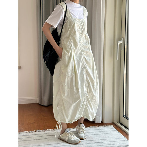 夏季日系工装抽绳背带裙女透气