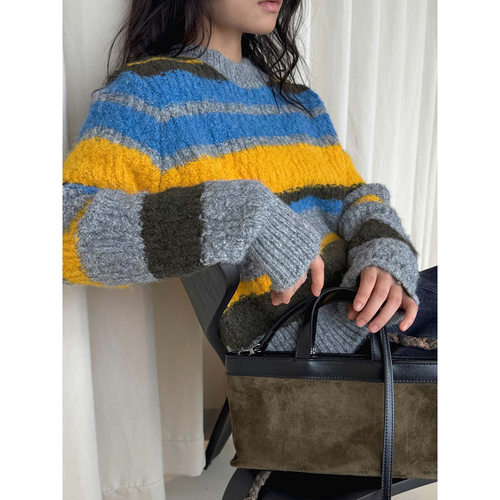 HXL冬季羊毛撞色条纹毛衣女