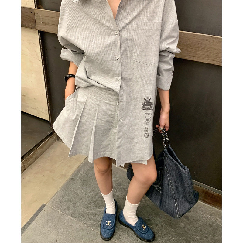 HXL 百搭小众条纹褶皱短裙女秋季设计感压褶休闲A字半身裙子