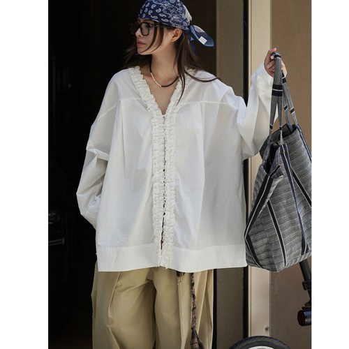 法式文艺气质立体花边拼接衬衫
