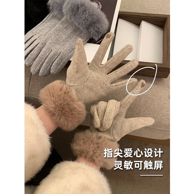羊绒高级感兔毛手套女冬季加绒保暖防寒开车骑行加厚时尚可触屏