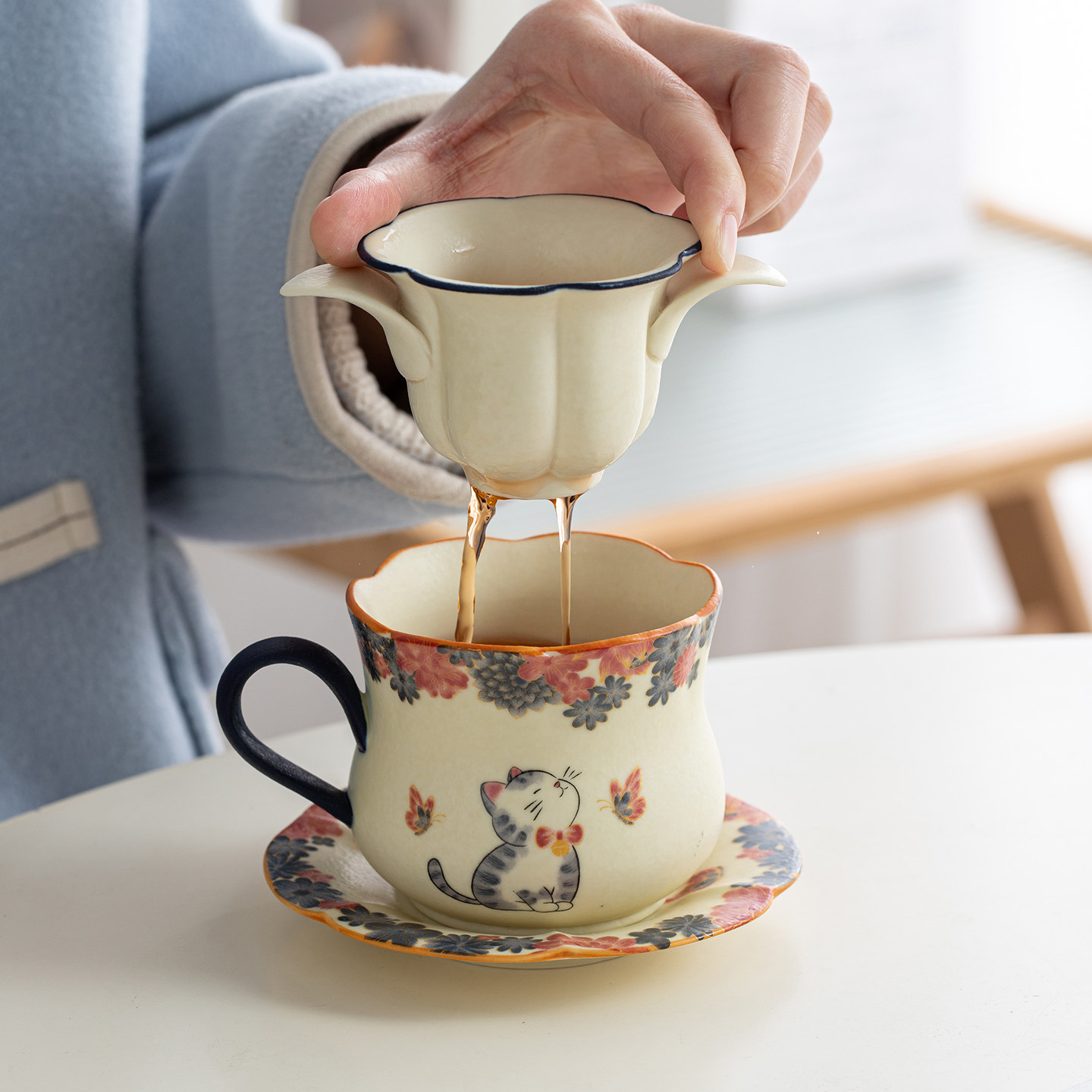 猫咪陶瓷马克杯家用办公室可爱女士个人专用带过滤茶水分离泡茶杯,餐饮具,马克杯,淘宝优惠券,粉丝福利购,淘宝优惠卷