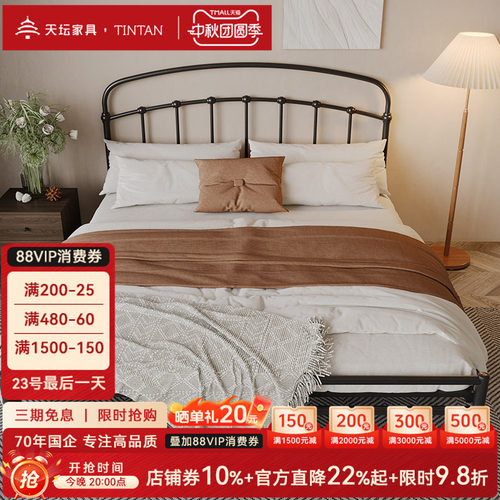 天坛家具双人简约铁床