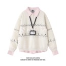 假两件费尔岛小狗刺绣Polo领卫衣女秋冬季 上衣 加绒加厚学院风衬衫