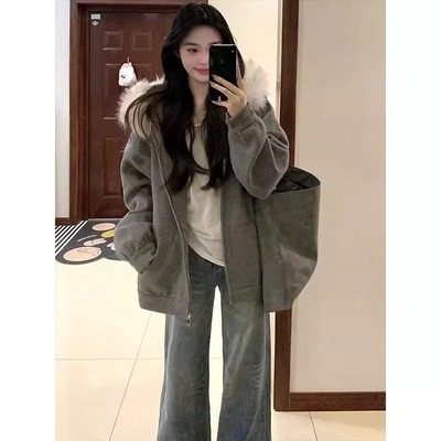 2025新款毛领连帽卫衣外套