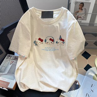 学院风kitty猫短袖t恤女2026新款夏季宽松慵懒风韩系chic别致上衣