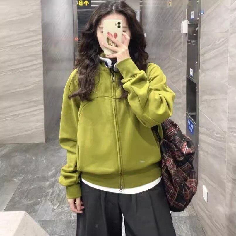 国潮牌绿色拉链开衫卫衣