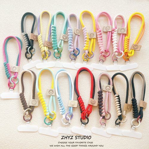 ins简约笑脸撞色手机挂绳编织腕带手提短绳带夹片ccd钥匙扣防丢女