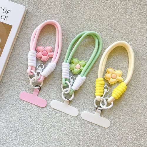 手机挂绳ins小清新花朵挂件短款手腕短绳带夹片CCD相机钥匙扣手提