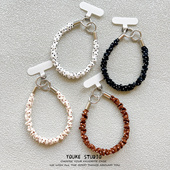 高级感简约波点褶皱挂绳短款 手腕短绳带夹片手机壳CCD相机手提女