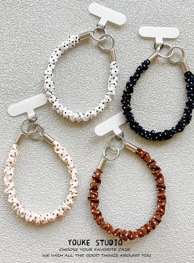 高级感简约波点褶皱挂绳短款手腕短绳带夹片手机壳CCD相机手提女