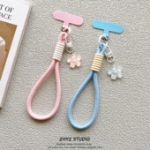 日韩风果冻樱花挂件编织手机挂绳手提腕带短绳带夹片钥匙扣防丢女