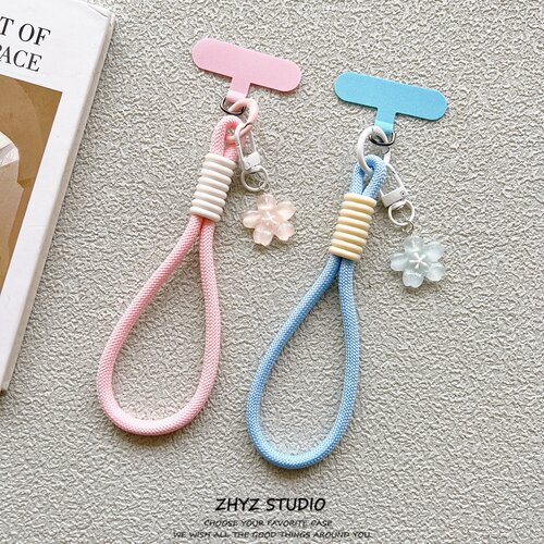 日韩风果冻樱花挂件编织手机挂绳手提腕带短绳带夹片钥匙扣防丢女