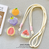 小众清新水果通用手机壳可伸缩拆卸背夹斜挎挂绳防丢女生 背夹