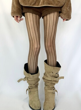 2025小众蕾丝提花竖条条纹网袜20D显瘦防脱丝性感网眼连裤袜打底