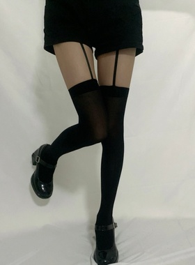 辣妹甜美风天鹅绒吊带袜一体式纯欲风黑色丝袜女夏季过膝长筒袜子