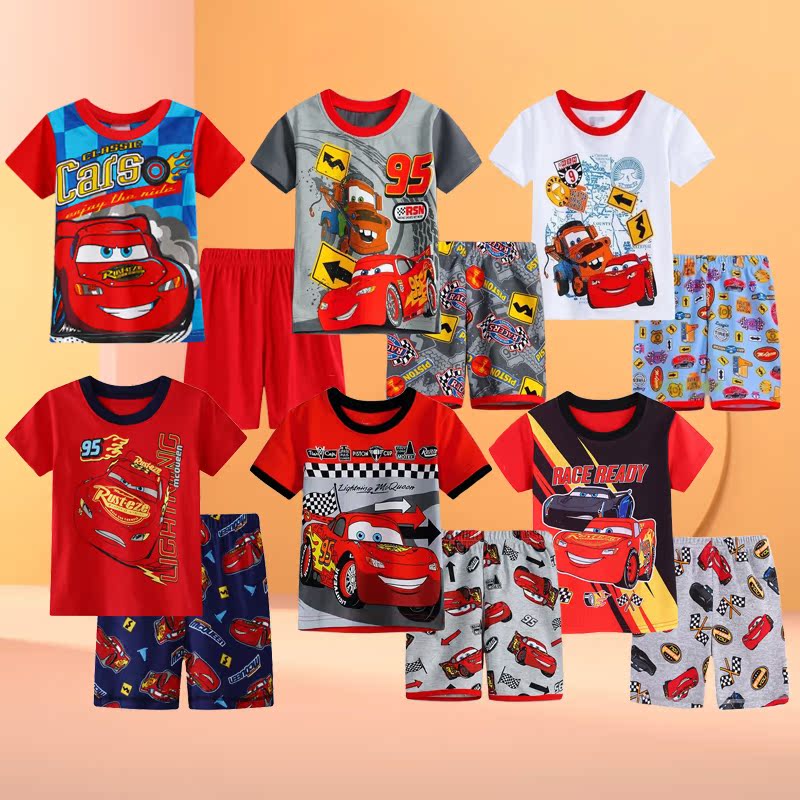 2023夏季新款儿童宝宝闪电麦昆短袖纯棉t恤套装男童小赛车汽车服