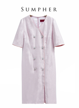 六礼专柜宴会上档次女装高端轻奢喜婆婆品牌礼服粉色连衣裙-17322