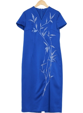 六礼宴会上档次女装高端轻奢喜婆婆品牌礼服宝蓝色连衣裙-17092