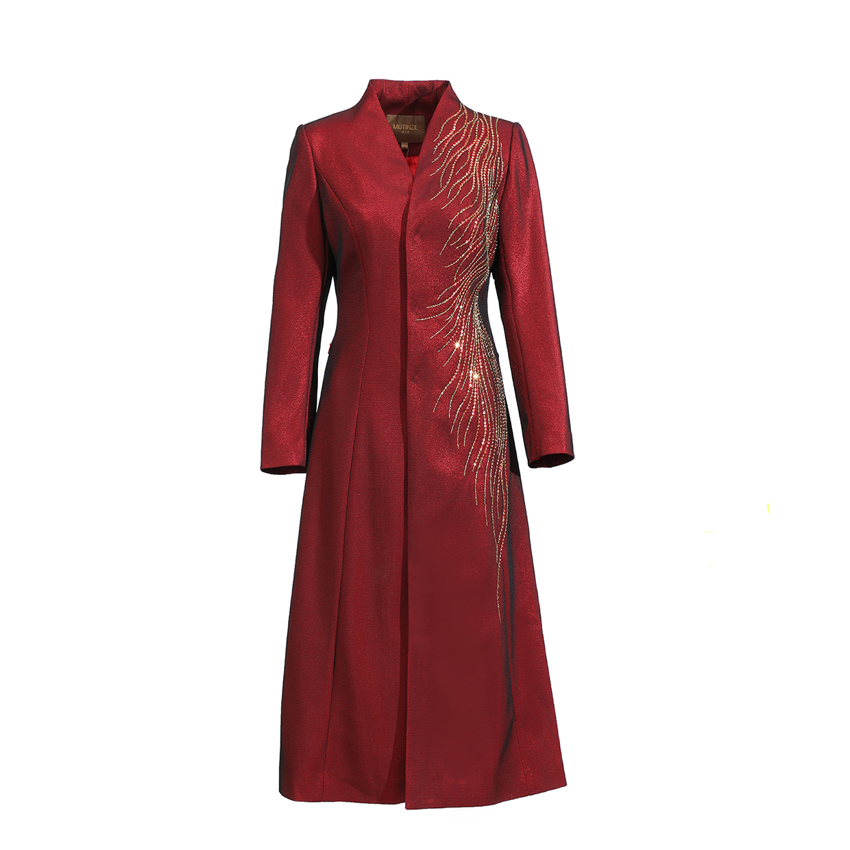 慕天姿2024冬专柜折扣精选品牌女装高端酒红色慕天姿连衣裙-22186