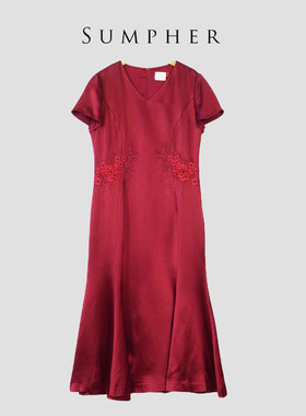 六礼专柜宴会上档次女装高端轻奢喜婆婆品牌礼服酒红连衣裙-17351