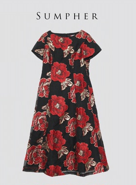 六礼宴会上档次女装高端轻奢喜婆婆品牌礼服红花色连衣裙-17109