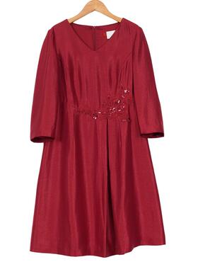 六礼宴会上档次女装高端轻奢喜婆婆品牌礼服酒红色连衣裙-16329