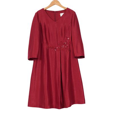 六礼宴会上档次女装高端轻奢喜婆婆品牌礼服酒红色连衣裙-16329