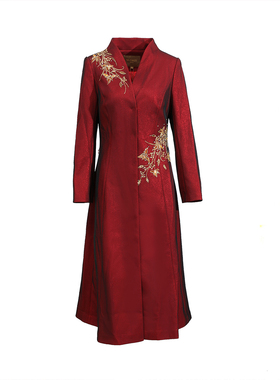 慕天姿精选品牌女装高端时尚气质百搭酒红色连衣裙慕天姿-22162