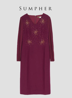 慕天姿专柜精选折扣品牌轻奢女装高端时尚百搭酒红连衣裙-17878