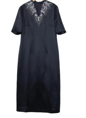 六礼宴会上档次女装高端轻奢喜婆婆品牌礼服藏蓝色连衣裙-17826