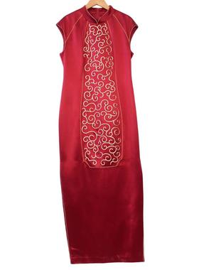 六礼宴会上档次女装高端轻奢喜婆婆品牌礼服酒红色连衣裙-17576