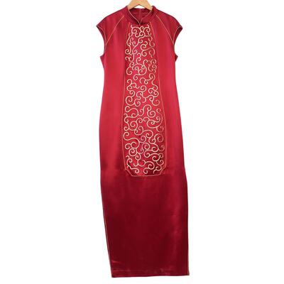 六礼宴会上档次女装高端轻奢喜婆婆品牌礼服酒红色连衣裙-17576