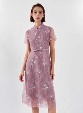 六礼专柜宴会上档次女装高端轻奢喜婆婆品牌礼服粉色连衣裙-17067