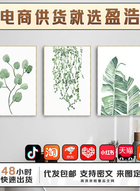 盈浩壁画客厅挂画绿植三幅墙画沙发背景墙装饰画北欧风格清新油画