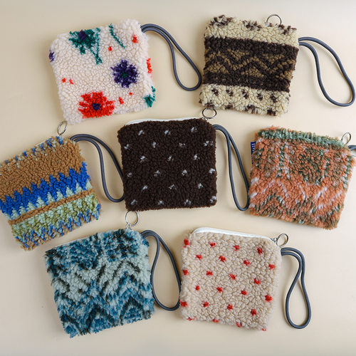 冬季新款韩国毛绒小方包女毛绒羊羔毛洋气毛呢零钱杂物收纳手提包