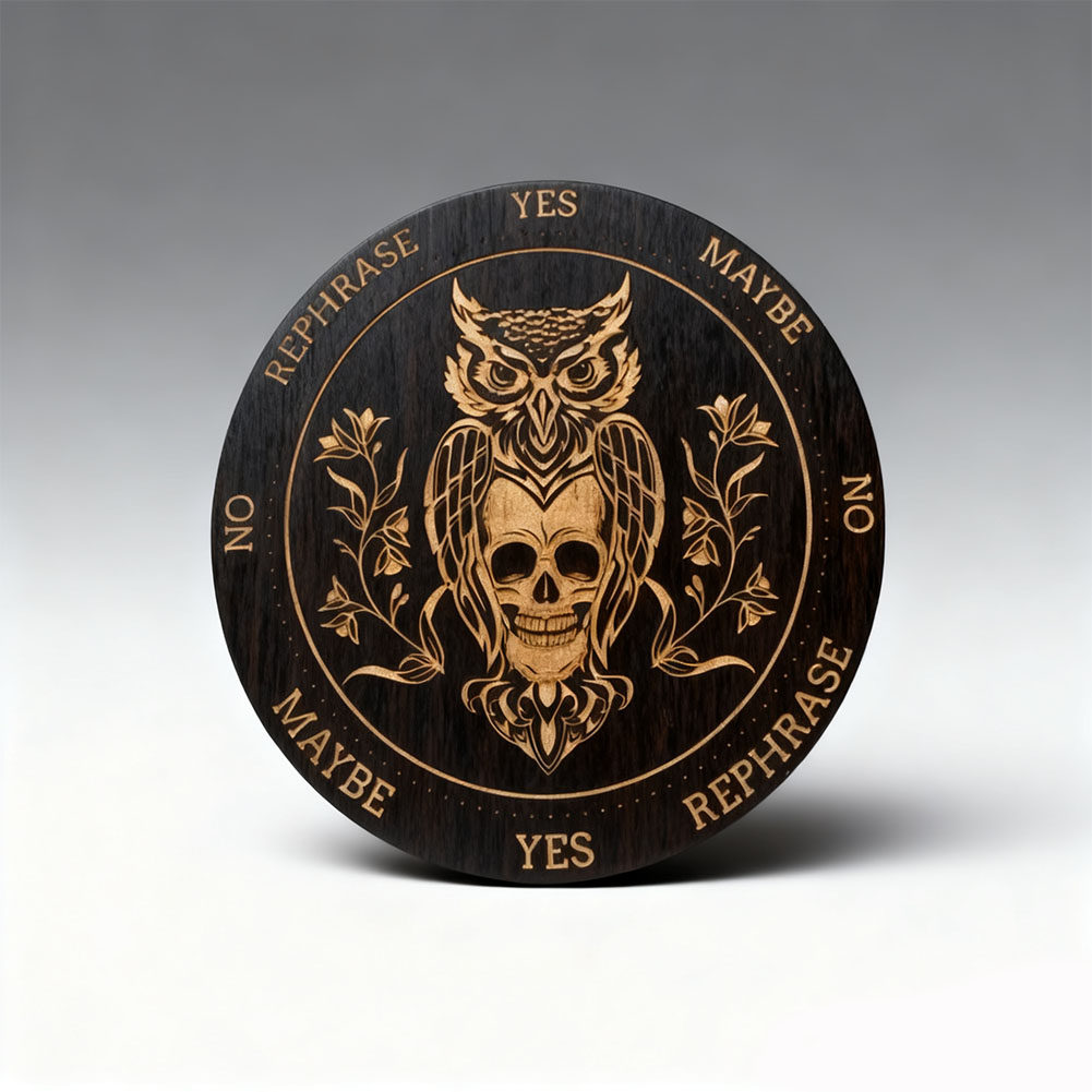 15cm黑色木质杯垫猫头鹰骷髅图案激光雕刻桌面装饰摆件餐桌隔热垫