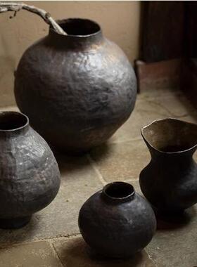 化妆土陶瓷花瓶摆件客厅插花新中式侘寂风餐桌小花器姑复古粗陶罐
