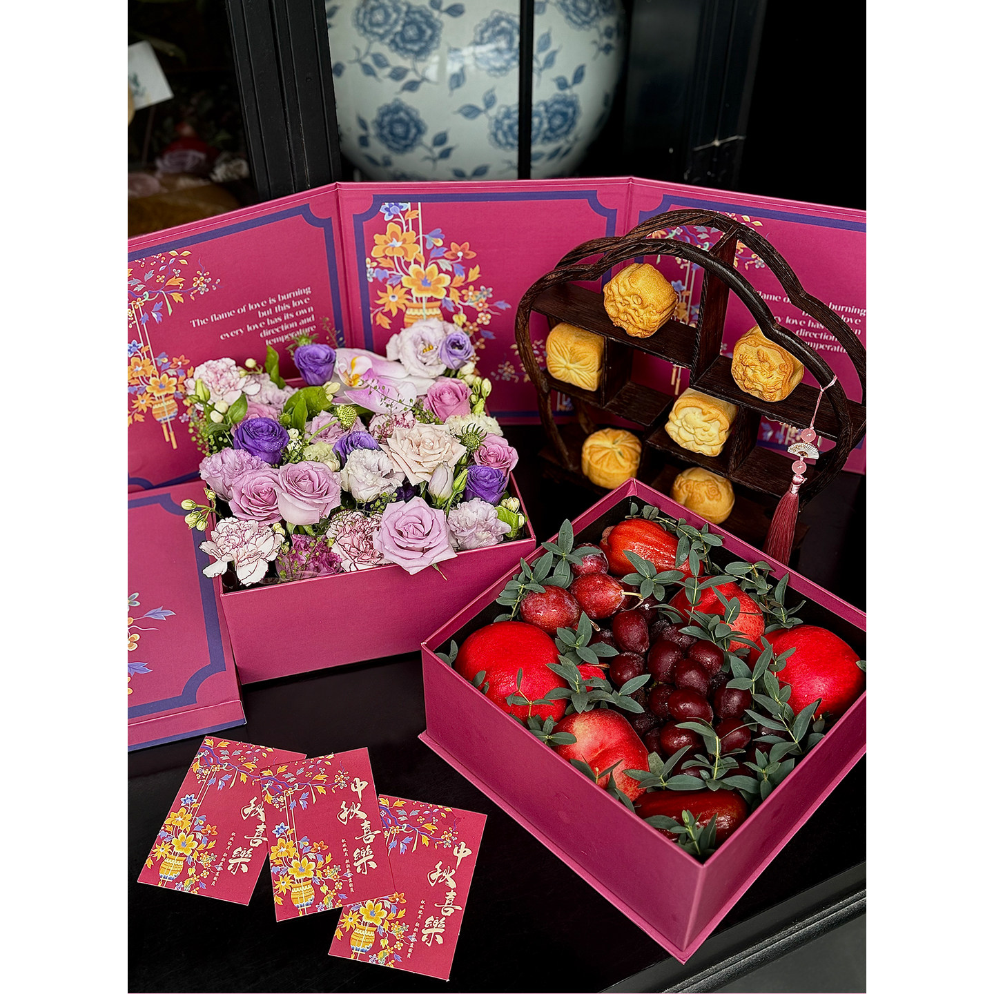 丁峰&middot;中秋节水果月饼双层包装盒高档围屏创意国风礼盒通用款空盒