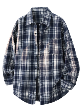 DESSO复古潮牌春季格子长袖衬衫男女街头宽松情侣百搭衬衣