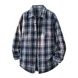 男女街头宽松情侣百搭衬衣 衬衫 DESSO复古潮牌春季 格子长袖