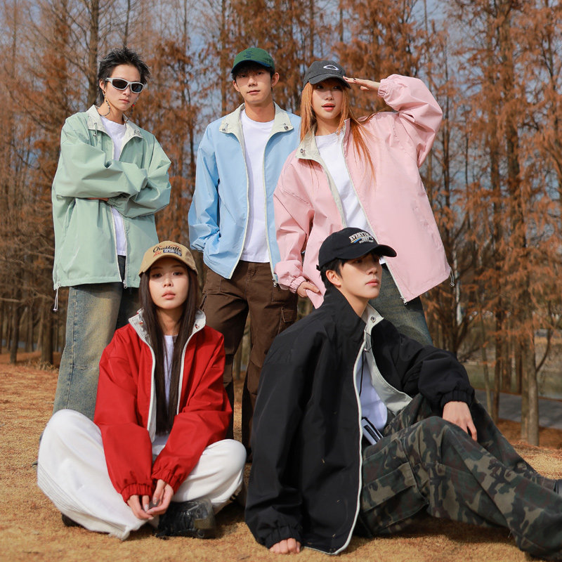 Desso春季薄款美式多巴胺立领休闲夹克男宽松风衣立领纯色外套