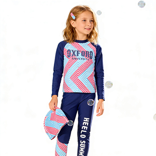 Amber女童UPF50长袖 分体泳衣防晒抗氯专业运动训练潜水冲浪三件套