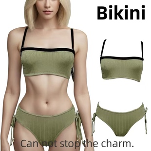 防滑坑條比基尼溫泉比基尼帶胸墊 Amber外單背心分體泳衣女士時(shí)尚
