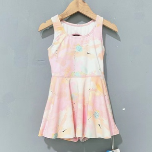 Amber儿童游泳衣女童可爱童趣无袖 连体速干沙滩中小童带胸垫 裙式