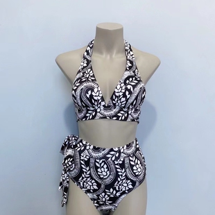 带胸垫 比基尼泳衣女分体纯欲聚拢性感泳装 Amber外单 挂脖三点式