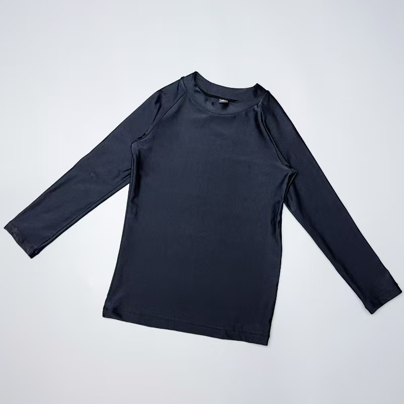 Amber外单纯黑色儿童游泳衣速干防晒长袖上衣冲浪服中大童潜水服