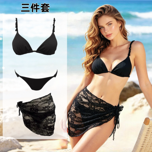高级感细坑条辣妹比基尼分体泳衣