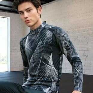 打底衫 Amber出口单男女同款 冲浪泳衣圆领速干健身衣高弹紧身长袖